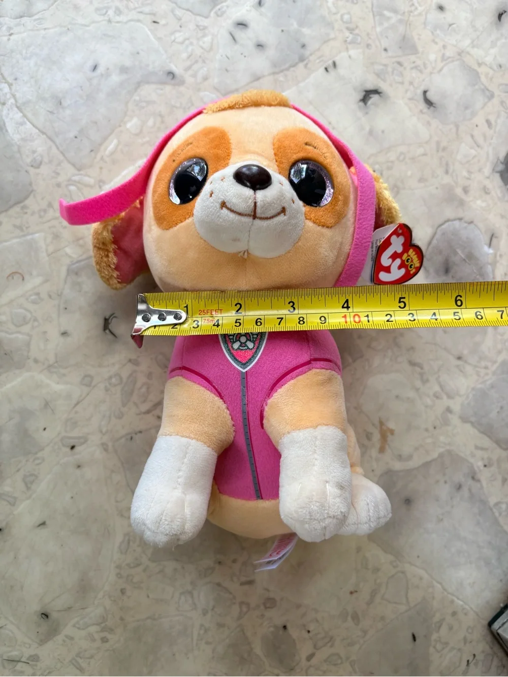 Ty Plush Paw Patrol Puppy in Bright Pink Outfit with Tan Fur